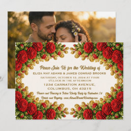 Convite de Casamento com Foto Carnation Vermelha d
