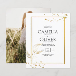 Convite de Casamento com Foto Clássico Branco Dour