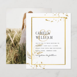 Convite de Casamento com Foto Clássico Branco Dour