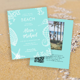 Convite de casamento com foto da praia com QR CODE