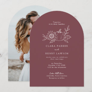 Convite de Casamento com Foto de Abóbora Burgundy 