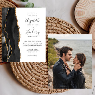 Convite de Casamento com Foto de Ágata Black Gold