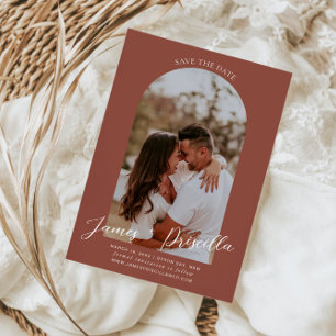 Convite de casamento com foto de arco moderno em t