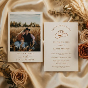 Convite de Casamento com Foto de Chapéu de Cowboy