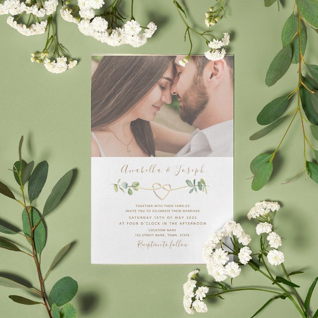 Convite de Casamento com Foto de Eucalipto Elegant (Criador carregado)