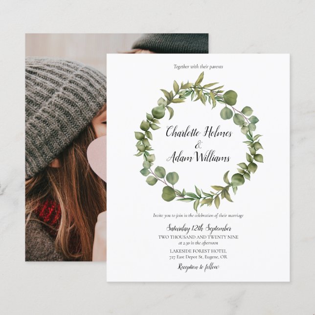 Convite de Casamento com Foto de Folhagem Verde Ec (Frente/Verso)