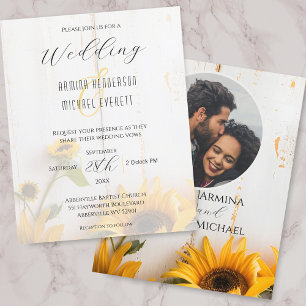 Convite de Casamento com Foto de Girassóis Rústico