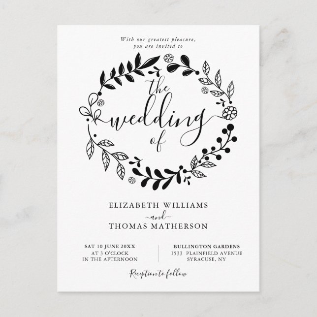 Convite de Casamento com Foto de Grinalda Floral P (Frente)