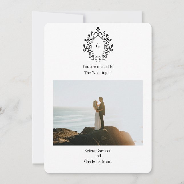 Convite de Casamento com Foto de Monograma (Frente)