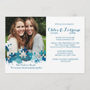 Convite de Casamento com Foto de Peças de Puzzle
