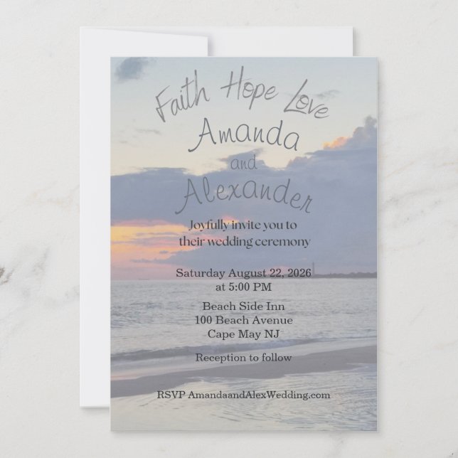 Convite de Casamento com Foto de Praia Fé Esperanç (Frente)