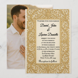 Convite de Casamento com Foto de Um Sonho Dourado