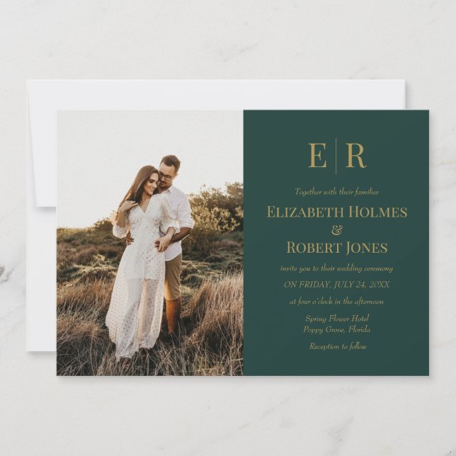 Convite de Casamento com Foto do Casal em Verde Es (Frente)