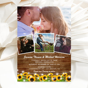 Convite de Casamento com Foto do Girassol Rústico 