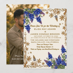 Convite de Casamento com Foto do Texas Bluebonnet
