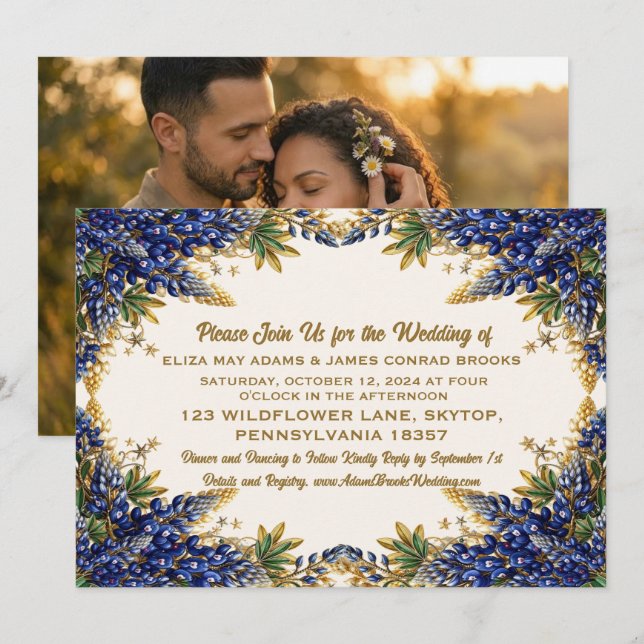 Convite de Casamento com Foto do Texas Bluebonnet (Frente/Verso)