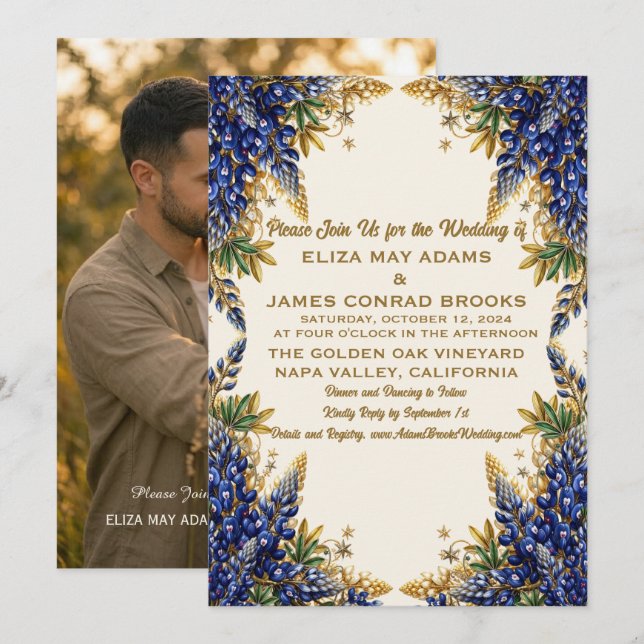 Convite de Casamento com Foto do Texas Bluebonnet (Frente/Verso)