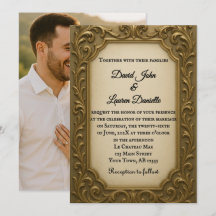 Convite de Casamento com Foto Dourada a Ouro