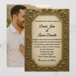 Convite de Casamento com Foto Dourada a Ouro