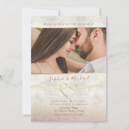 Convite de Casamento com Foto e Brilho em Dourado