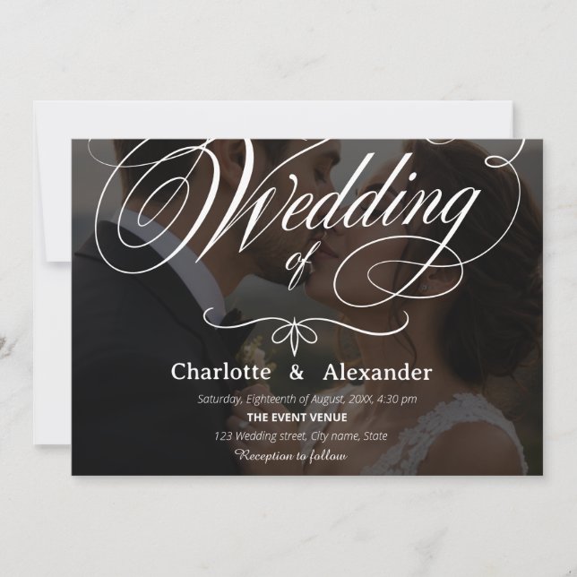 Convite de Casamento com Foto e Caligrafia Clássic (Frente)
