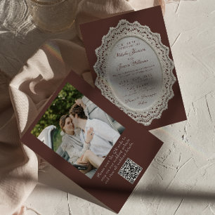 Convite de Casamento com Foto e Código QR de Renda