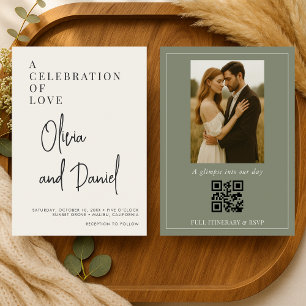 Convite de Casamento com Foto e Código QR em Verde