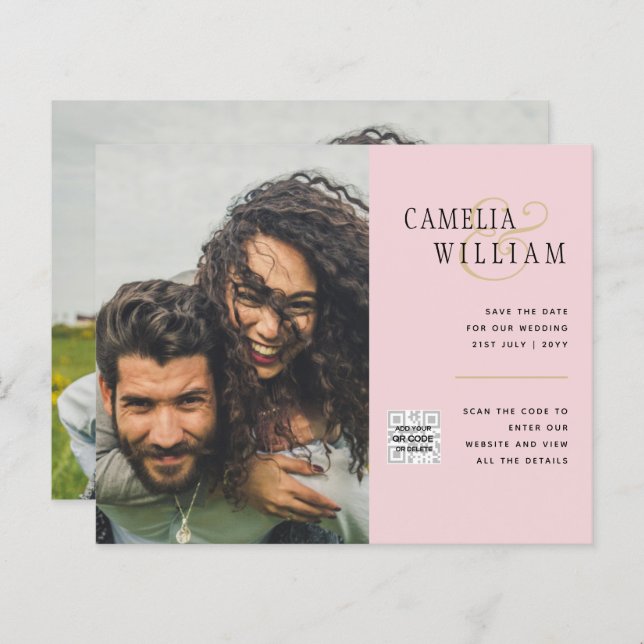 Convite de casamento com foto e código QR para dat (Frente/Verso)