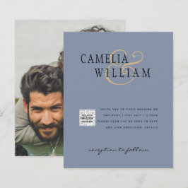 Convite de casamento com foto e código QR para dat
