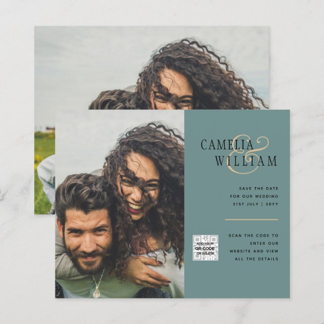 Convite de Casamento com Foto e Código QR para Eco (Frente/Verso)