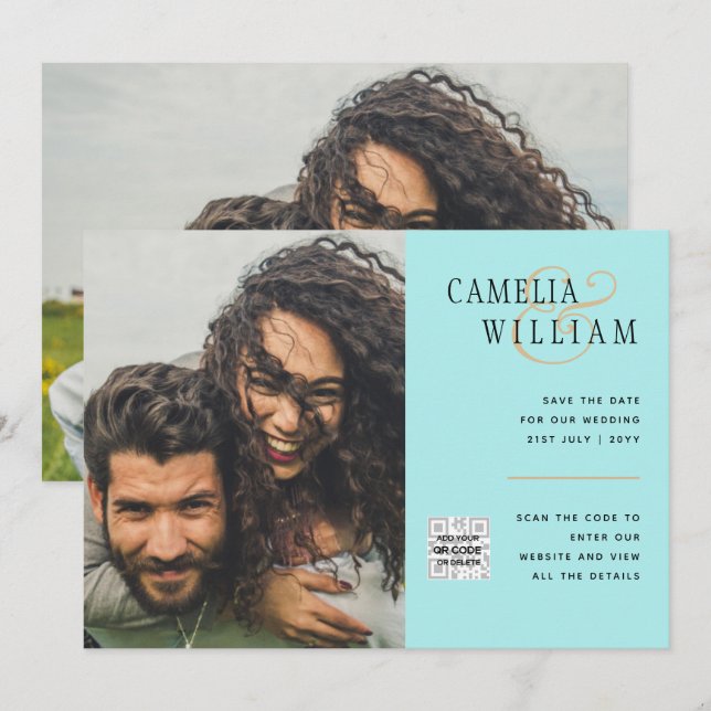 Convite de Casamento com Foto e Código QR para Sal (Frente/Verso)