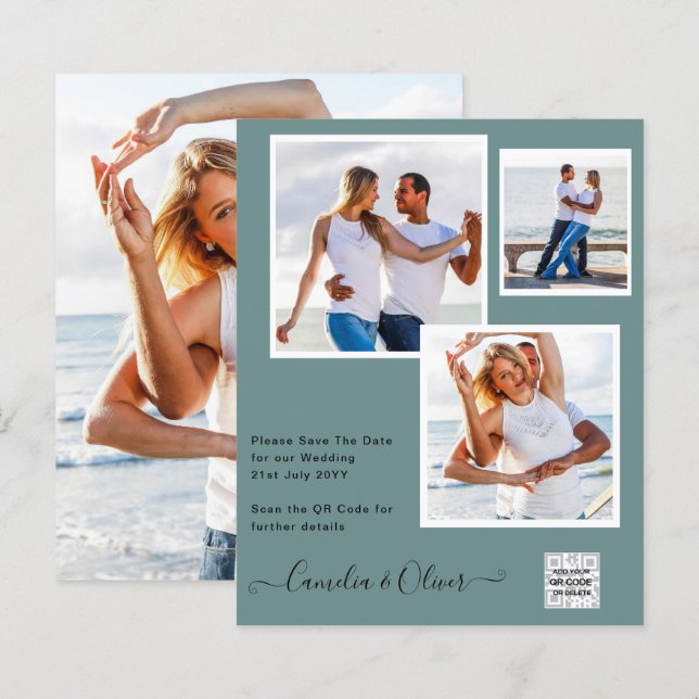 Convite de Casamento com Foto e Código QR para Sal (Frente/Verso)