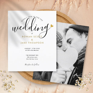 Convite de Casamento com Foto e Coração em Ouro El