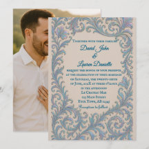 Convite de casamento com foto e juramento iridesce