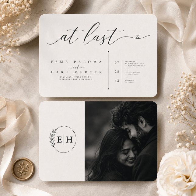 Convite de Casamento com Foto e Letra de Monograma (Criador carregado)