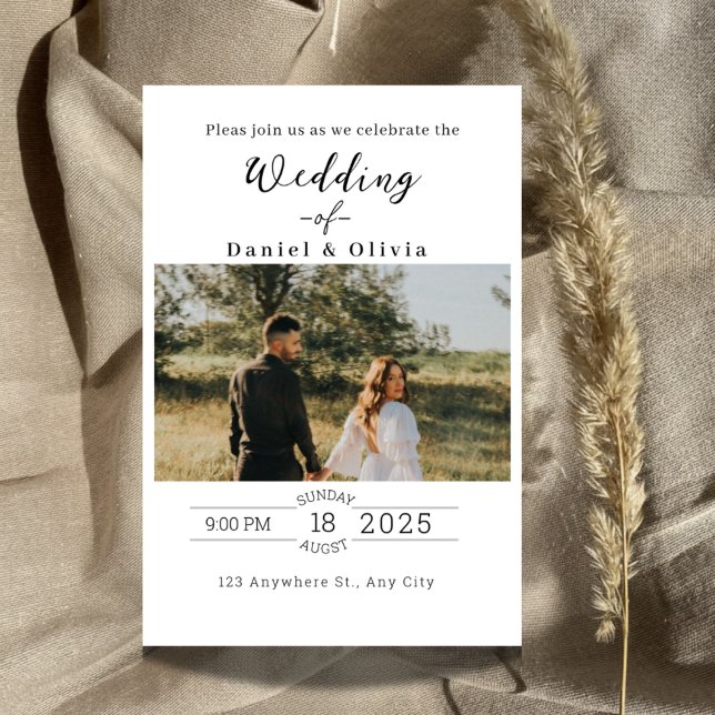 Convite de Casamento com Foto e Letra Moderna Mini (Criador carregado)