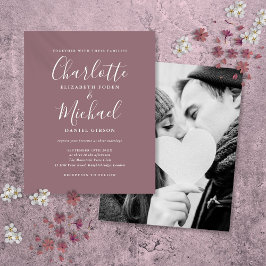 Convite de Casamento com Foto e Letra Script Mauve