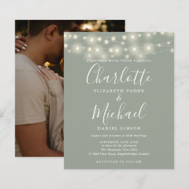 Convite de Casamento com Foto e Luzes Verde Sage E