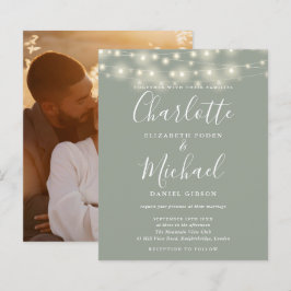 Convite de Casamento com Foto e Luzes Verde Sage E