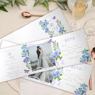 Convite de Casamento com Foto e Monograma de Fita