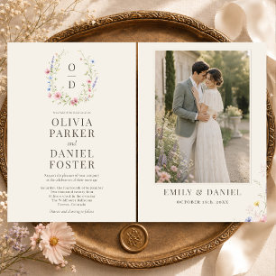 Convite de Casamento com Foto e Monograma de Flor 