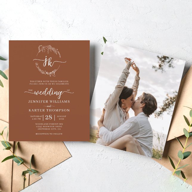 Convite de Casamento com Foto e Monograma de Flor  (Criador carregado)