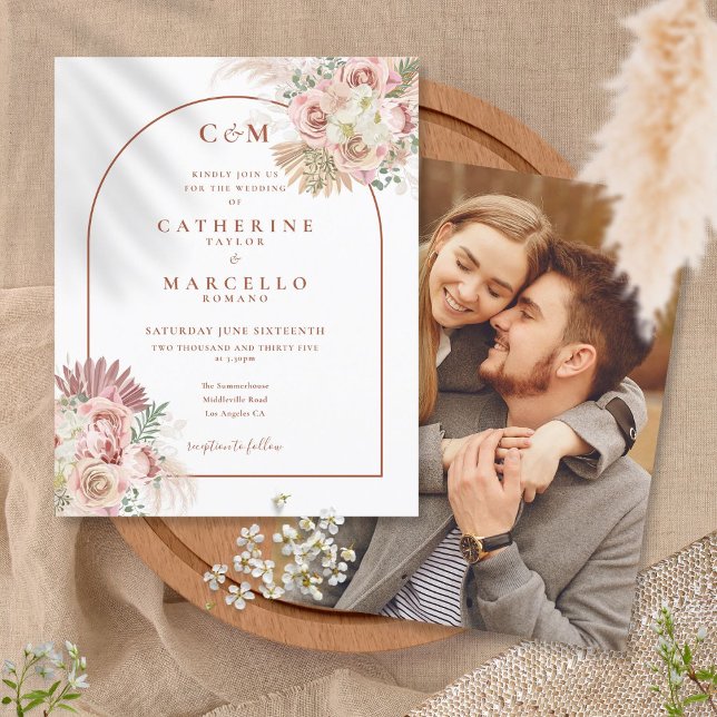Convite de Casamento com Foto e Monograma de Grama (Criador carregado)