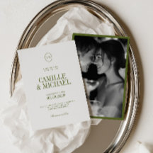 Convite de Casamento com Foto e Monograma em Verde
