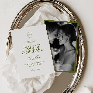 Convite de Casamento com Foto e Monograma em Verde