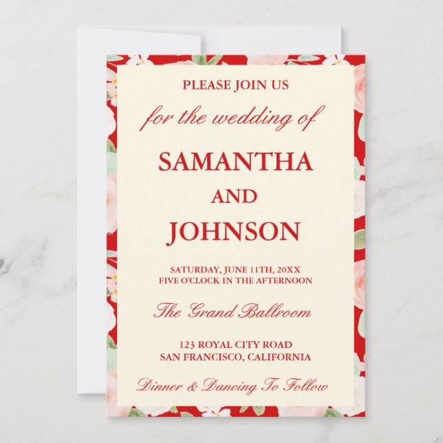 Convite de Casamento com Foto e Monograma Floral V (Frente)