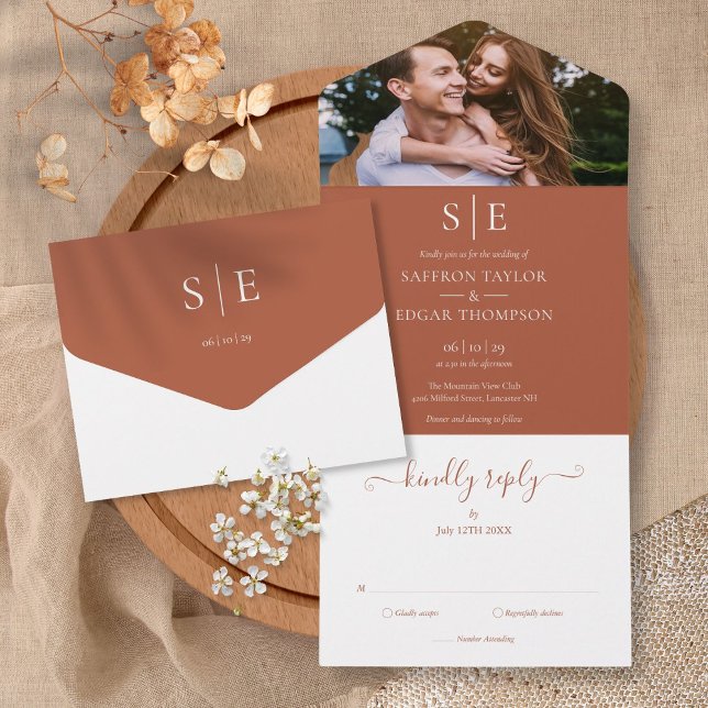 Convite de Casamento com Foto e Monograma Minimali (Criador carregado)