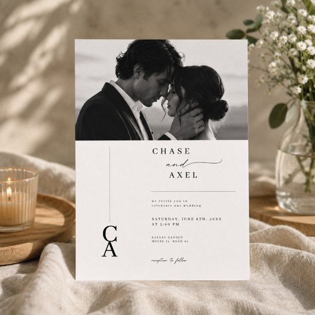 Convite de Casamento com Foto e Monograma Moderno. (Criador carregado)