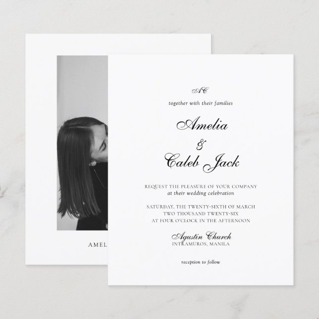 Convite de Casamento com Foto e Monograma Moderno (Frente/Verso)