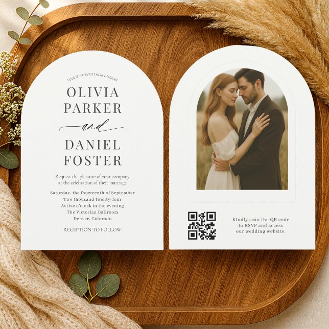 Convite de Casamento com Foto e QR Code Minimalist (Criador carregado)